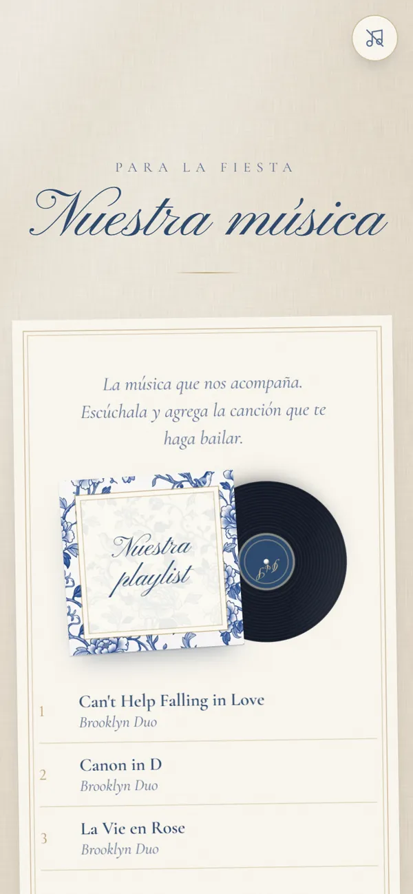 Pantalla de la invitación: su música