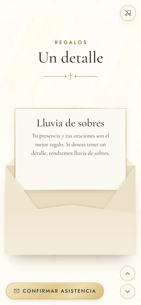 Pantalla de la invitación: lluvia de sobres