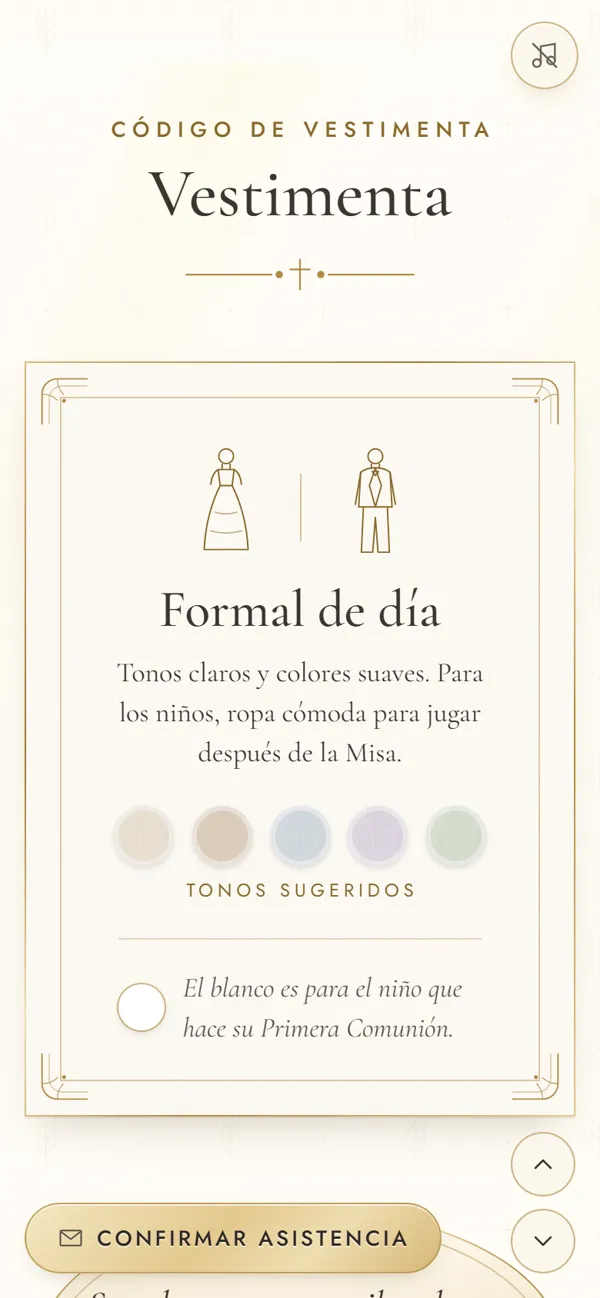 Pantalla de la invitación: código de vestimenta
